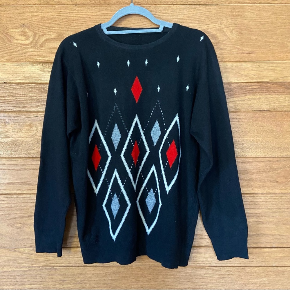 Vintage 70s Braemar Hand Intarsia pure cashmere argyle sweater